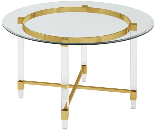 Best Quality Furniture Gold Glass Dining Table, Acrylic Feet w/Trestle
