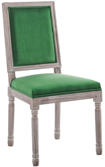 Court French Vintage Performance Velvet Dining Side Chair - Natural Emerald