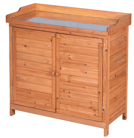 Outdoor Garden Wood Storage Furniture Box Waterproof Tool Shed w/ Potting Bench