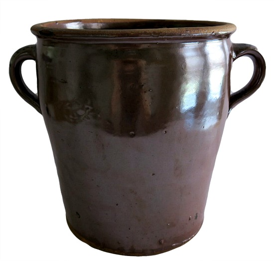 Antique Large German Brown Glazed Stoneware Pottery Double Handle Crock Vase