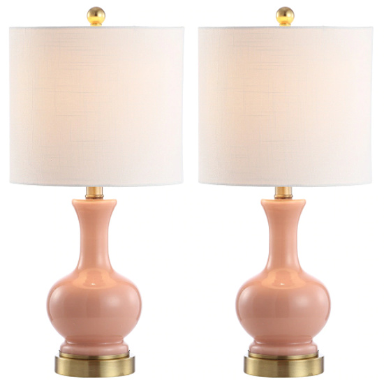 Cox 22" Metal/Glass LED Table Lamp, Light Coral (Set of 2) by JONATHAN Y