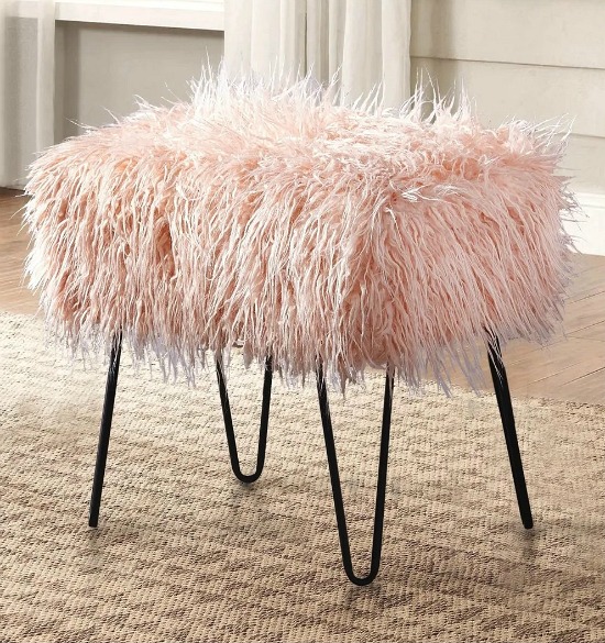 Silver Orchid Sterling Shaggy Faux Fur Ottoman Bench