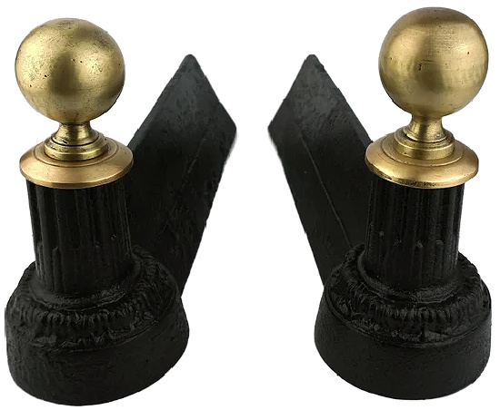 19th Century Andirons With Brass Balls Decoration