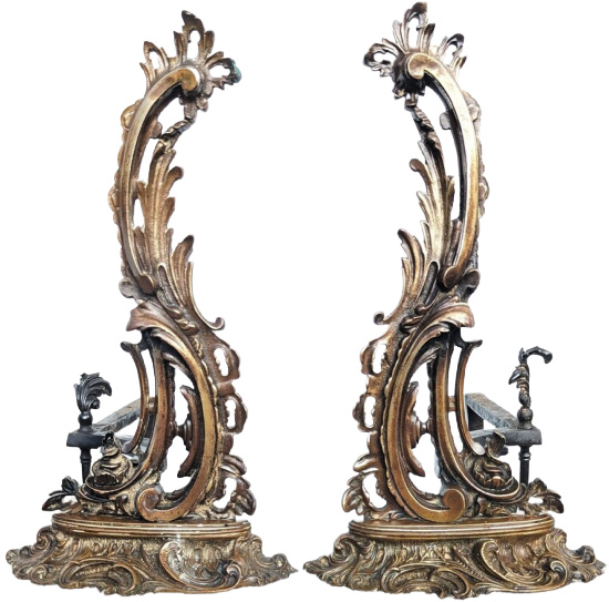 Amazing Quality Find! Fantastic Antique French Louis XV Rococo Ornate Brass Fireplace Andirons