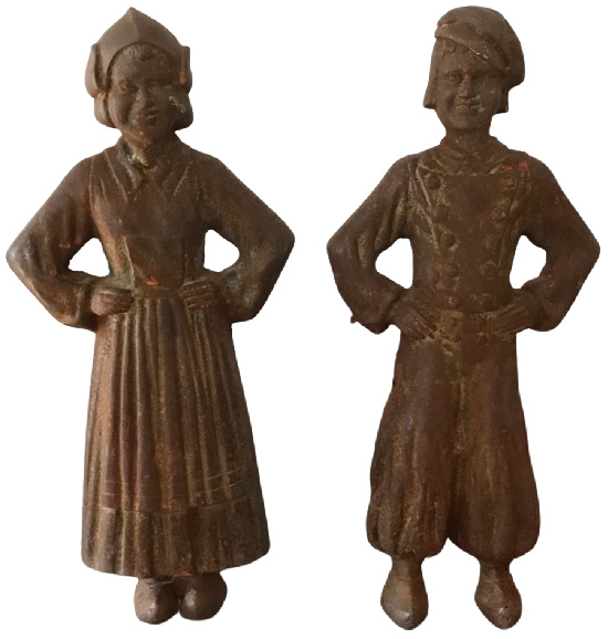 Antique Sheffield Dutch Boy And Girl Cast Iron Pair Of Fireplace Andirons
