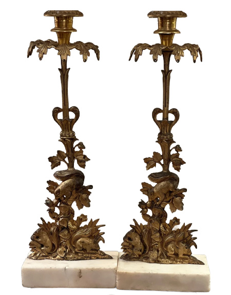 Antique late 1800's Victorian Girandole Brass Rococo Style Set of 2 Candlesticks