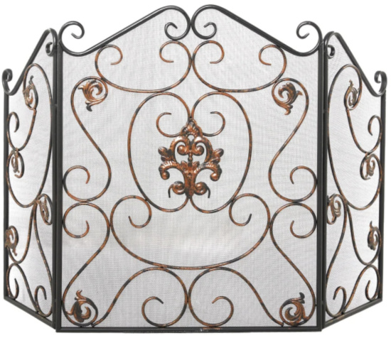 Bronze Black Iron French Country Traditional Ornate Fireplace Screen 