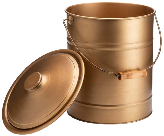 Deluxe Galvanized Ash Bucket with Handle, Lid and Double-Layer Bottom - Copper