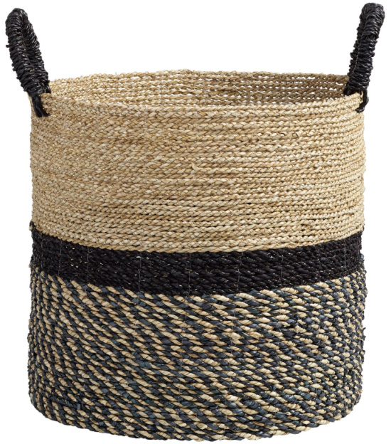Large Black and Natural Seagrass Calista Tote Basket