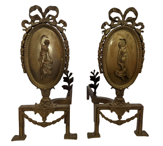 Pair of Vintage Victorian Style Brass Andirons