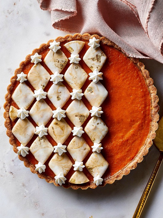 Whiskey and Cream Pumpkin Tart with Pecan Butter Shortbread Crust photo by Carson Downing