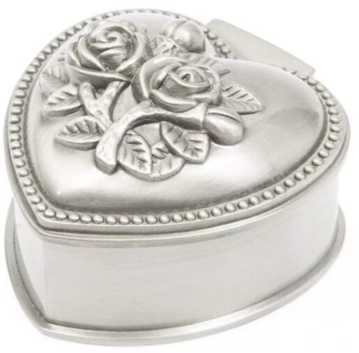 Juvale Antique Heart Shape Jewelry Box with Soft Black Velvet for Rings, Earrings, Necklaces and Bracelets, Silver