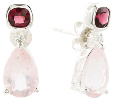 Made In India Sterling Silver Rose Quartz And Garnet Earrings (1)