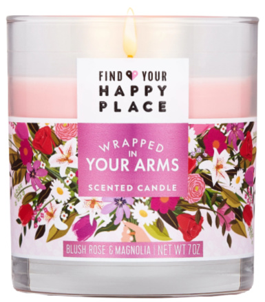 Find Your Happy Place Scented Jar Candle Wrapped In Your Arms Blush Rose and Magnolia,7 oz
