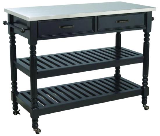 Savannah Black Kitchen Cart with Stainless Top