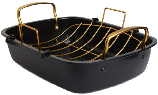 Thyme & Table Carbon Steel Roasting Pan with Removable Rack, Black