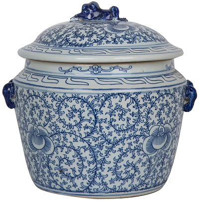 Blue and White Lidded Rice Jar Floral Motif