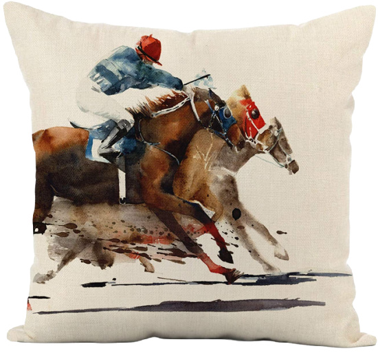 Throw Pillow Cover Painting Horse Race Competition