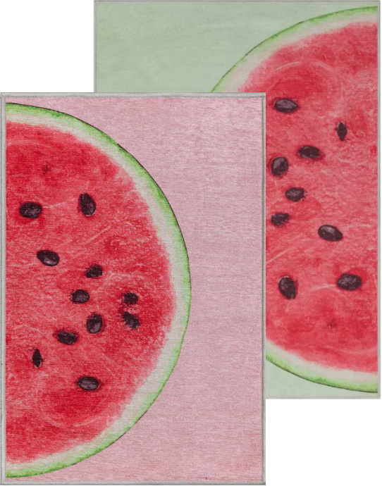 Half Watermelon Modern Printed Red Lime 3 ft. 3 in. x 5 ft. Area Rug