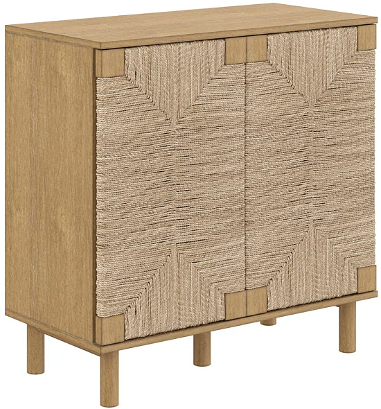 Nathan James Beacon Wood Accent Cabinet with Seagrass Doors and Adjustable Shelf - Tan