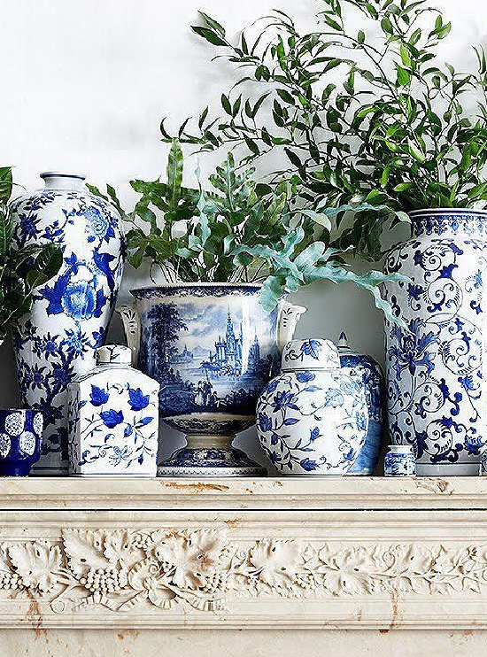 blue-white-porcelain-jars-vases-on-mantel
