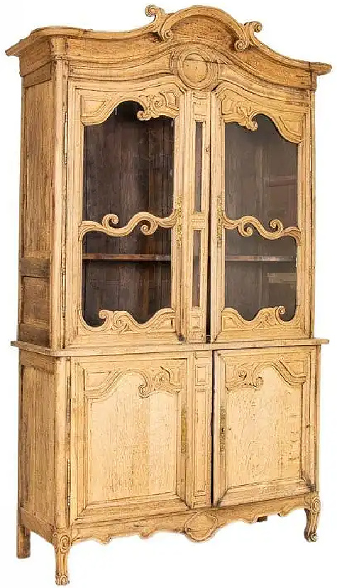 antique-bleached-oak-display-cabinet-bookcase-French