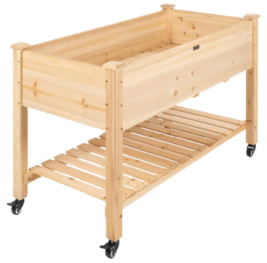 Wood Raised Garden Bed with Lockable Wheels, Liner