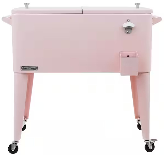 Pink Classic Outdoor Rolling Patio Cooler with Wheels and Handles