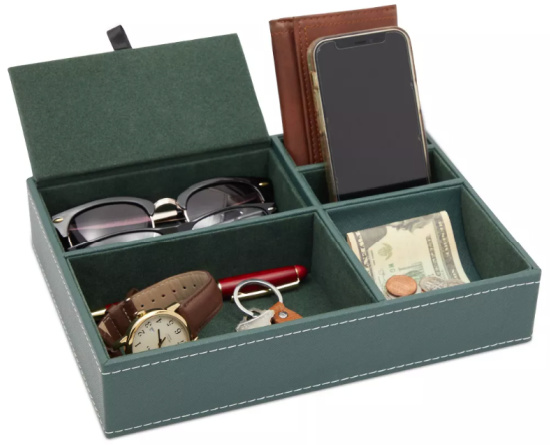 Compartment Faux Leather Valet Catchall Tray Organizer