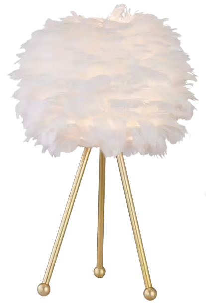 Gold Tripod Table Lamp with White Feather