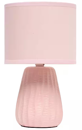 Light Pink Mini Modern Ceramic Texture Pastel Accent Bedside Table Desk Lamp with Matching Fabric Shade