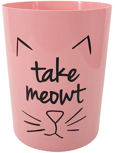 Mainstays 5 Gallon Trash Can, Plastic Office Trash Can, Pink Take Meowt