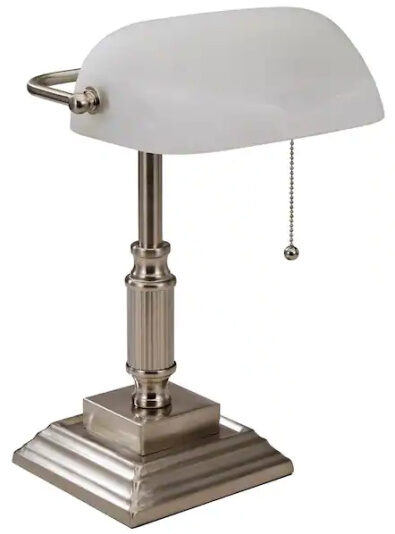 Satin Nickel Indoor Bankers Lamp with LED Bulb