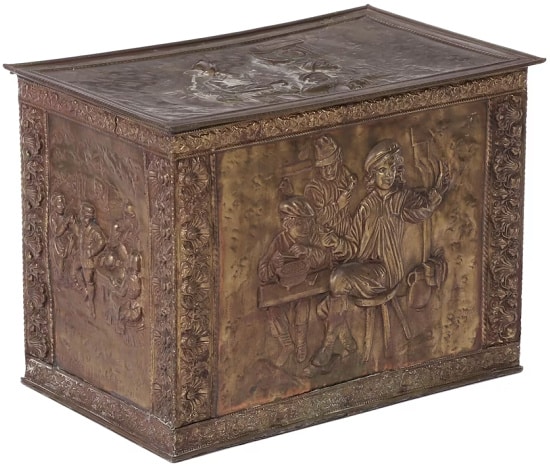 Continental European Brass and Metal Repoussé Log Box, Late 19th Early 20th C.