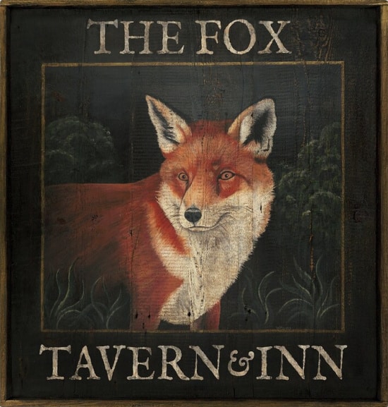 Primitive Decor Bar Sign Art Pub Wall Sign The Fox Tavern & Inn Repro of original