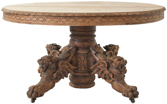 Antique Hand-Carved Hunt Dining Table